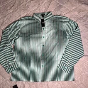 BoohooMAN Mens Green White Striped Graphic Button Up Shirt Medium NEW